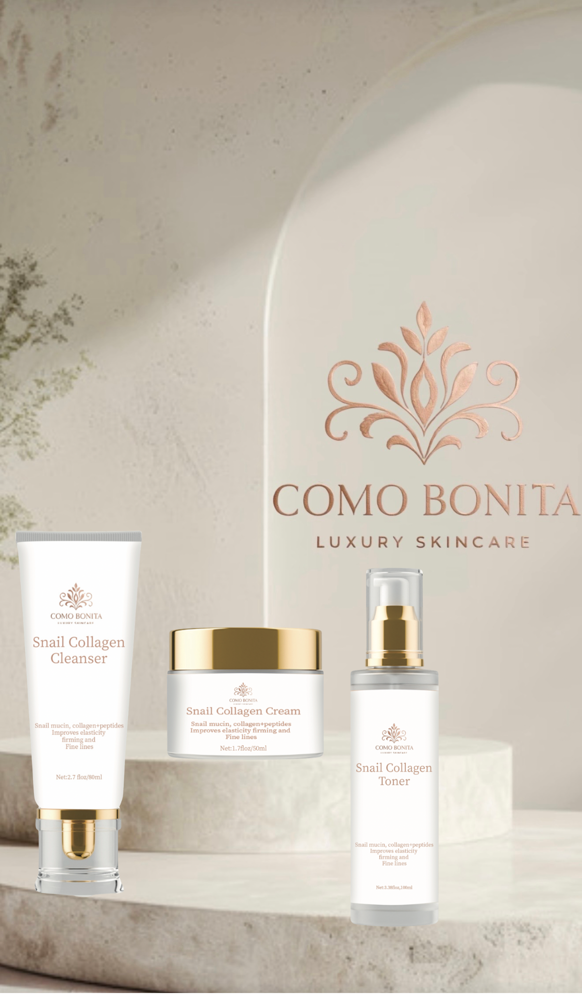 Como Bonita Snail Collagen 3-Piece Luxury Skincare Set